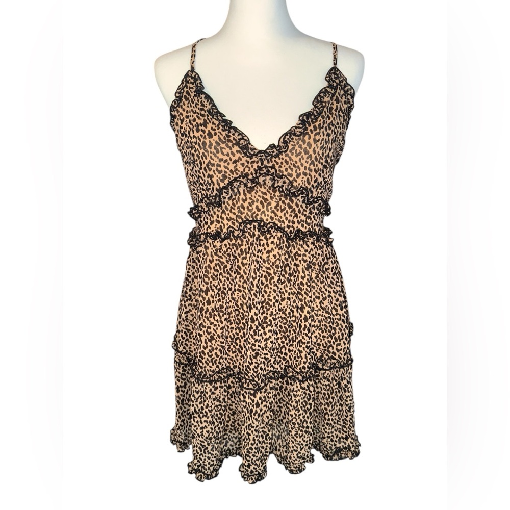 Trixxi Leopard Cheetah Animal Print Ruffled Tiered Mini Dress Size Large new